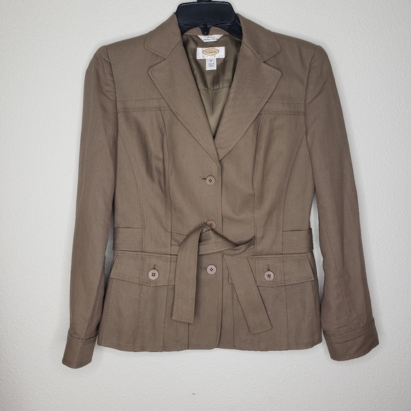 Talbots Jackets & Blazers - Talbots Petites Tan Belted Linen Blend Blazer